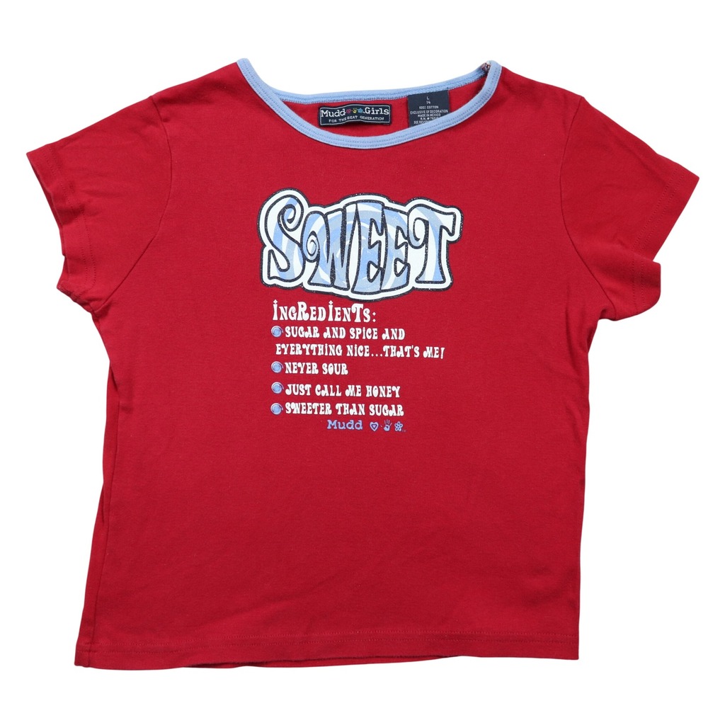 Mudd T-Shirt Red Girls Size 14 Sweet Graphic Short Sleeve Ringer Neck Baby Tee